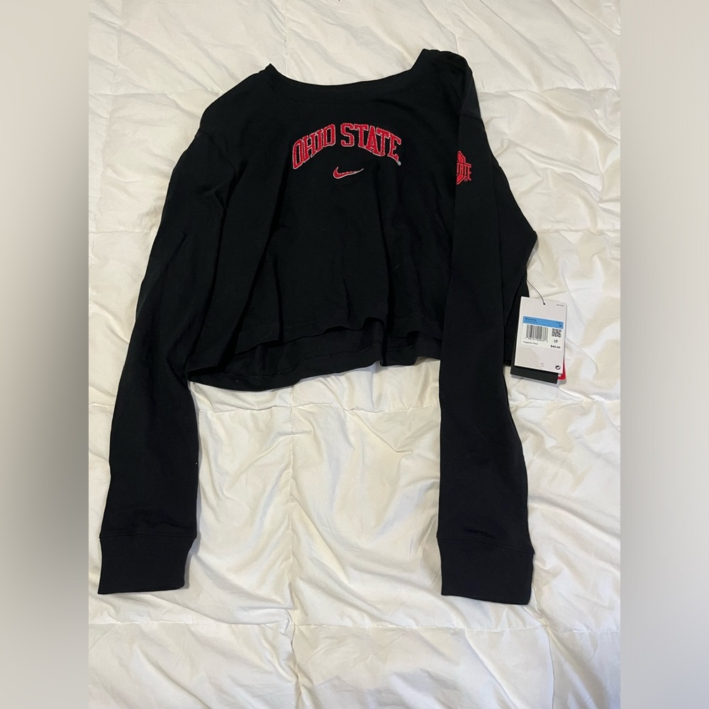 Ohio State University cropped long Sleeve tee shirt.